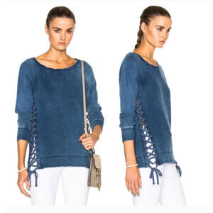 Pam & Gela Indigo wash lace up sweatshirt, size P (XS), retail $245.00